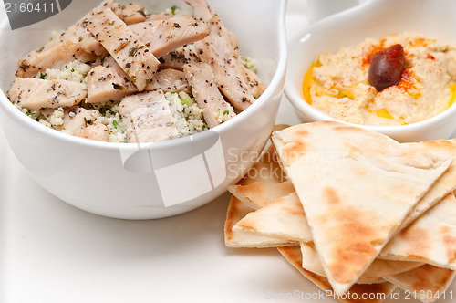 Image of chicken taboulii couscous with hummus