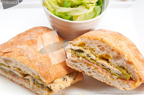 Image of Italian ciabatta panini sandwich chicken