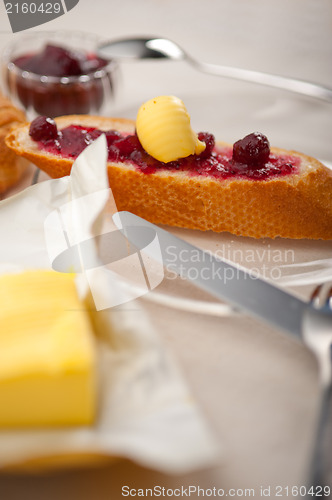 Image of bread butter and jam 