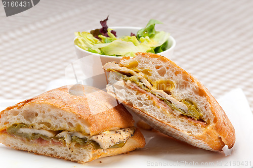 Image of Italian ciabatta panini sandwich chicken