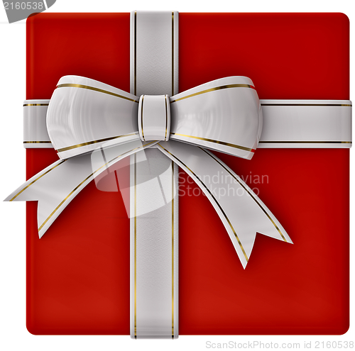 Image of Christmas red gift with white ribbon and bow