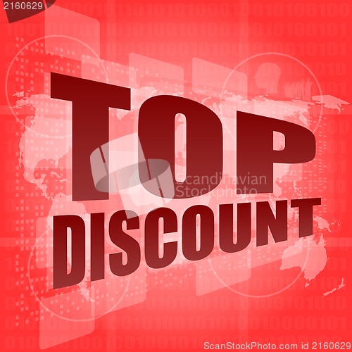 Image of top discount word on digital touch screen