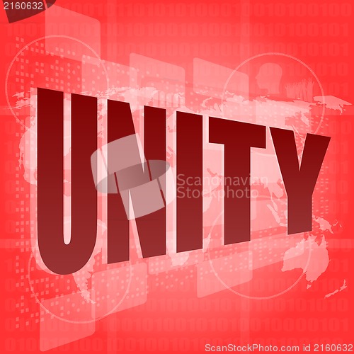 Image of unity text on digital touch screen - business concept