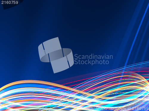 Image of Colorful lightwaves on dark blue background