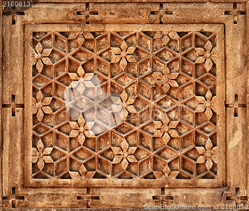 Image of Floral ornament on stone wall in Jaisalmer, India