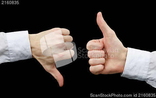 Image of Two hands showing gestures thumb up & thumb down