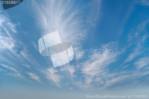 Image of Sky with cirrus clouds photographed by wide angle
