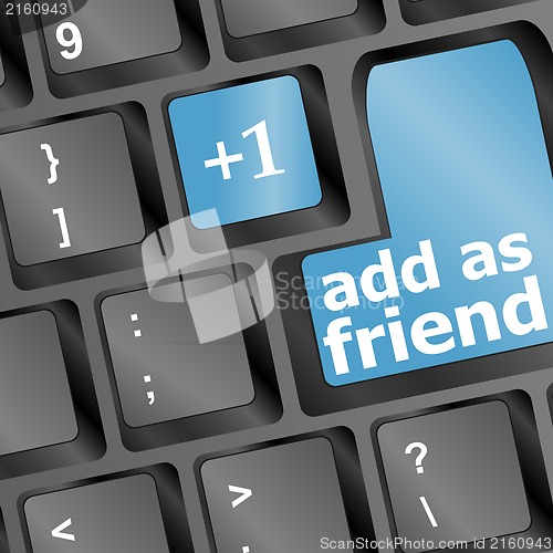 Image of Modern keyboard with friends text and people symbols. Social network concept