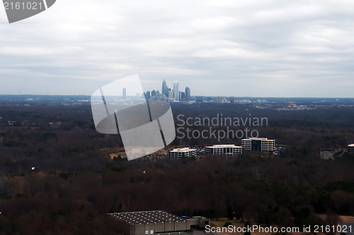 Image of Aerial view of downtown buildings in Charlotte, North Carolina.