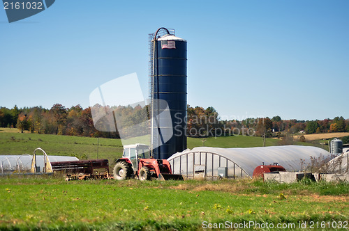 Image of Country Farm Landscape With Tractor