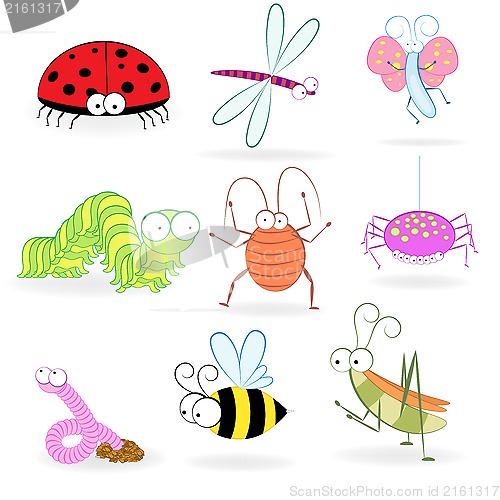 Image of Set of funny cartoon insects. Vector illustration