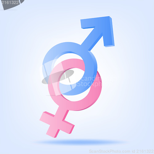 Image of Pink and blue symbols of Mars and Venus. Vector illustration