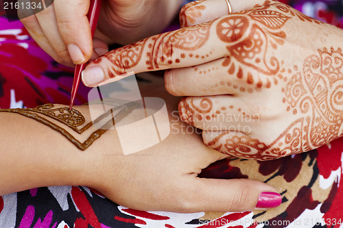 Image of Henna art on woman's hand