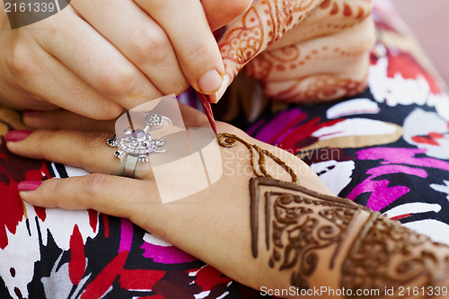 Image of Henna art on woman's hand