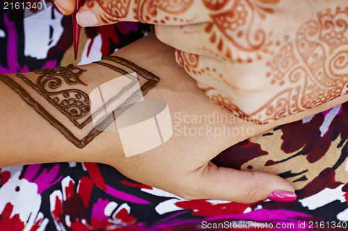 Image of Henna art on woman's hand