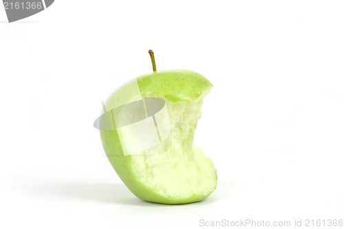 Image of Green bitten apple isolated on white