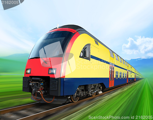 Image of super streamlined train on rail