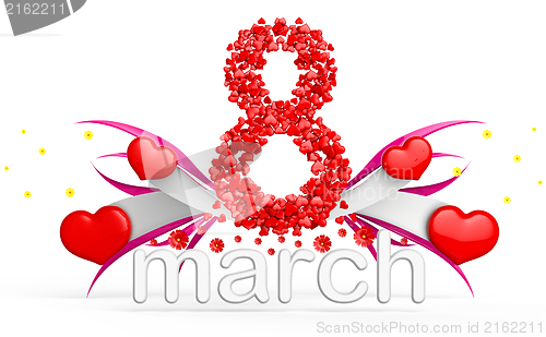 Image of digit eight consisting of red hearts for March 8