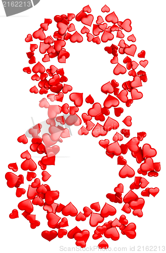 Image of digit eight consisting of red hearts for March 8