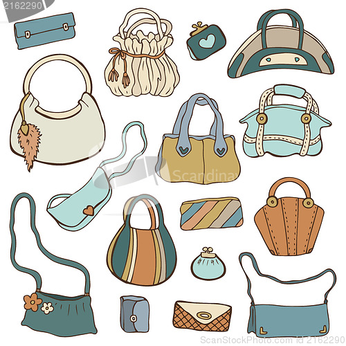 Image of Women's handbags. Hand drawn Vector Set