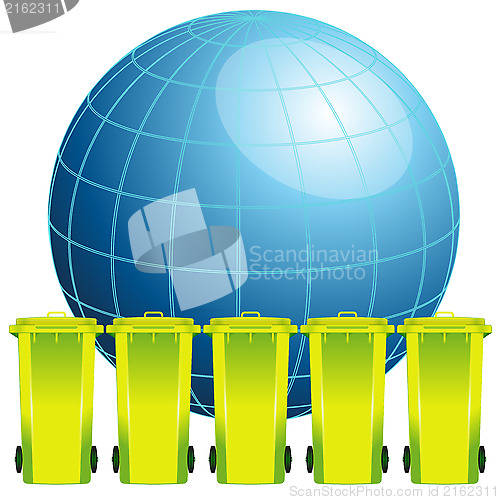 Image of Earth globe with garbage bin