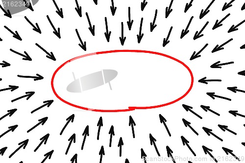 Image of Blank red oval shape with many black arrows
