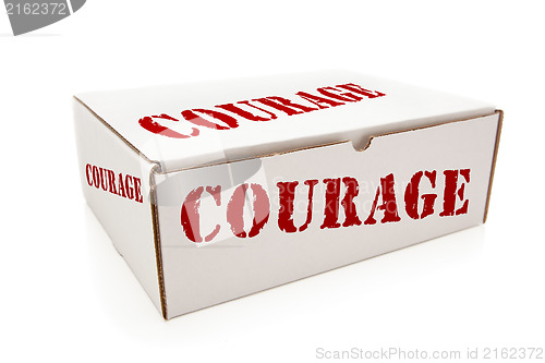 Image of White Box with Courage on Sides Isolated