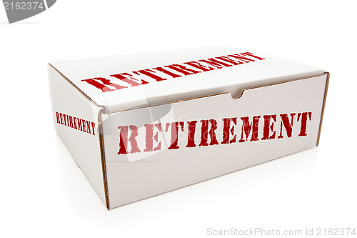 Image of White Box with Retirement on Sides Isolated