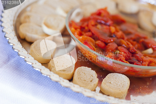 Image of Sourdough Slices and Peppers on Tray