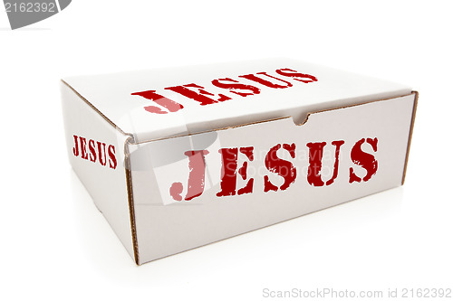 Image of White Box with Jesus on Sides Isolated