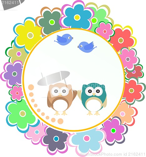 Image of Background with owl, flowers and birds