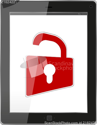 Image of Mobile Security concept. Tablet PC with Lock on a white background