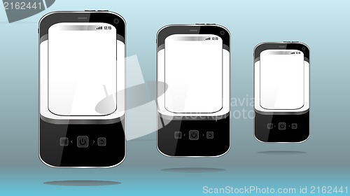 Image of Smart Phones set on abstract blue background