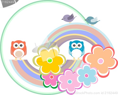 Image of Background with owl, flowers and birds