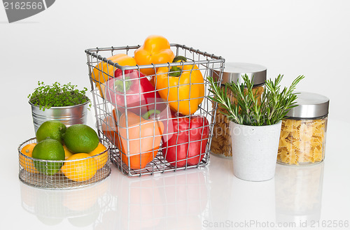 Image of Colorful food ingredients on white background