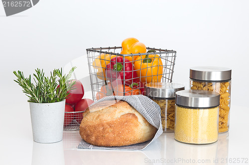 Image of Bread, pasta, millet, vegetables and rosemary