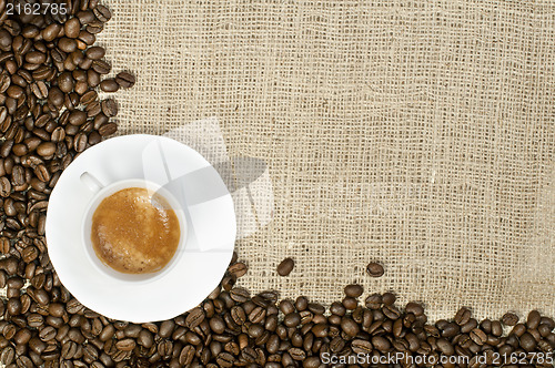 Image of Cup of coffee and coffee beans