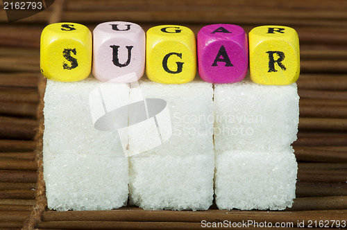 Image of Sugar lumps and text