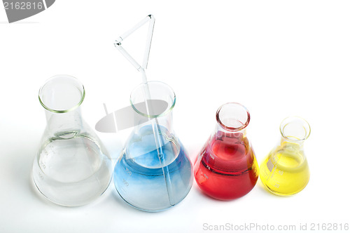 Image of Laboratory equipment and color chemicals