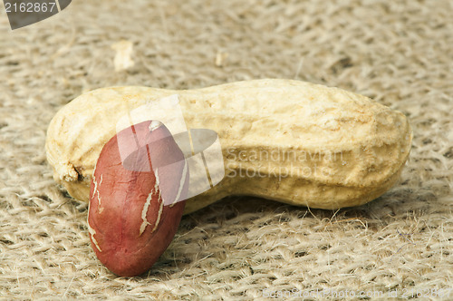 Image of Closeup Peanuts on burlap