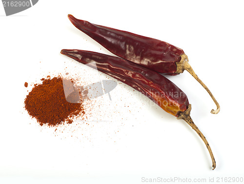 Image of Dried chillies and chilli white isolated