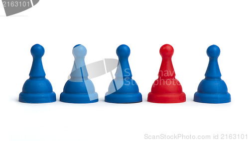 Image of Red and blue game pawns white isolated