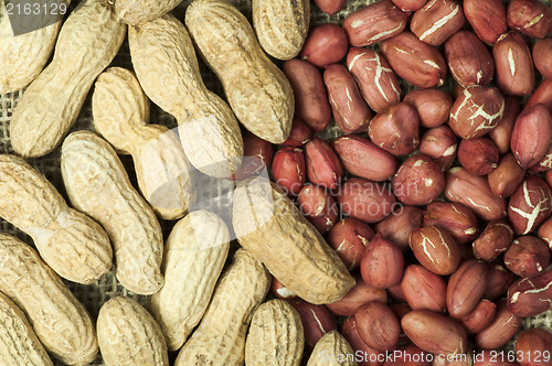 Image of Closeup Peanuts on burlap