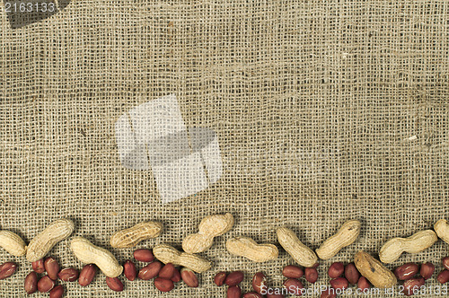 Image of Closeup Peanuts on burlap