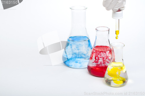 Image of Laboratory equipment and color chemicals