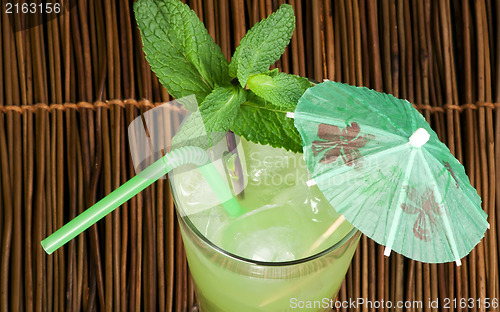 Image of Green cocktail with cubes ice