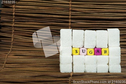 Image of Sugar lumps and text