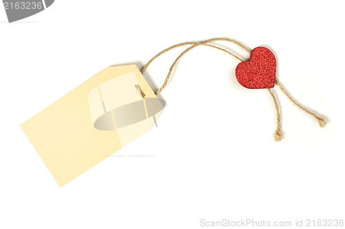 Image of Paper label with rope and red hearts