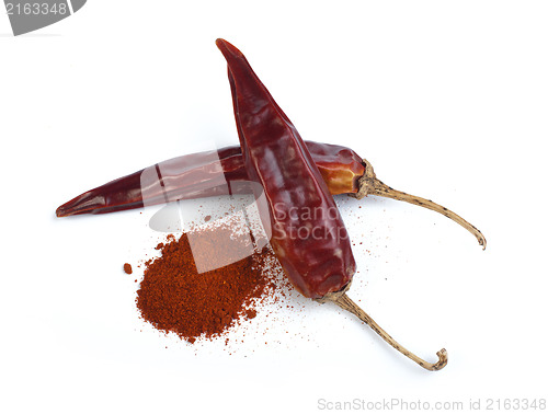 Image of Dried chillies and chilli white isolated