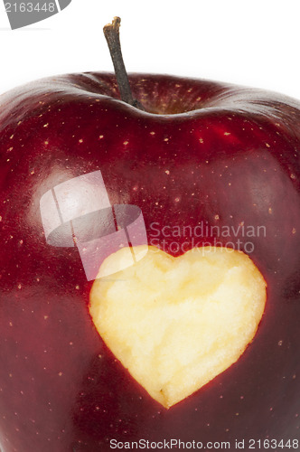 Image of Heart shape closeup carved in apple